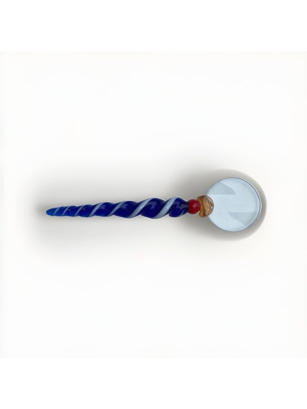 Magnifying Glass Blue White Art Glass Handle Desk Reading Collectible